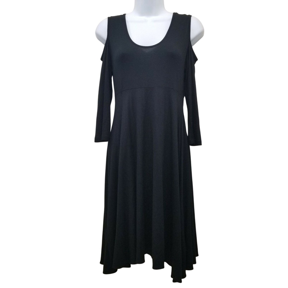 Comfy USA XS Dress Cold Shoulder Black LBD Stretch Knit Whimsigoth Academia